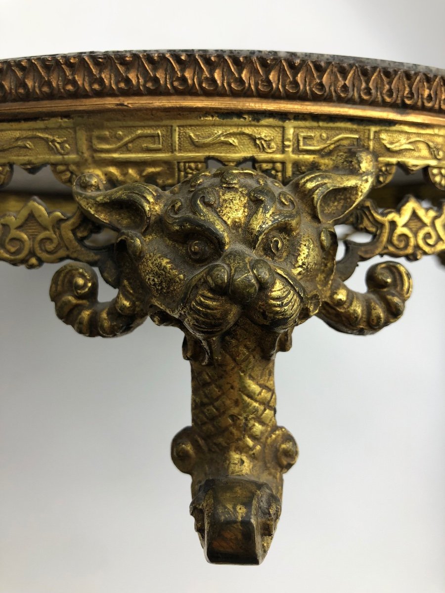 XIX Ancienne Support De Vase Chinois En Bronze Doré Et Marbre à Pieds De Dragon-photo-5