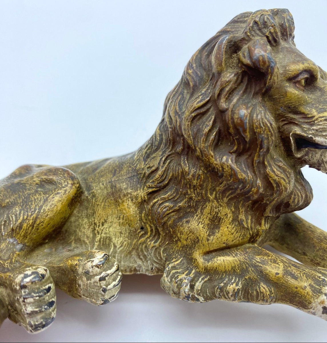 XIX Germany Plomb De Nuremberg Antique Lion Statue -photo-3