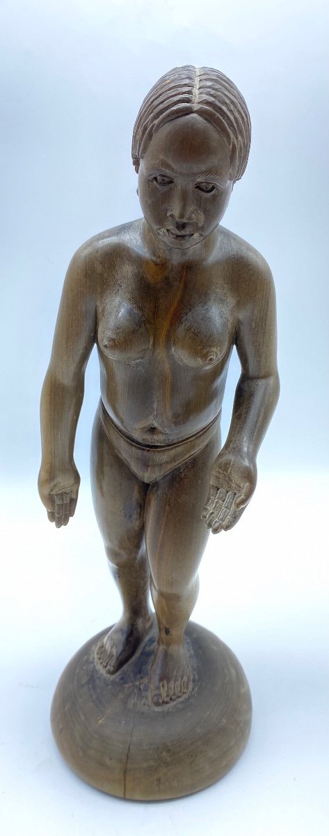 Antique Rosewood Statue Sculpture Of A South American Amazon Woman-photo-3