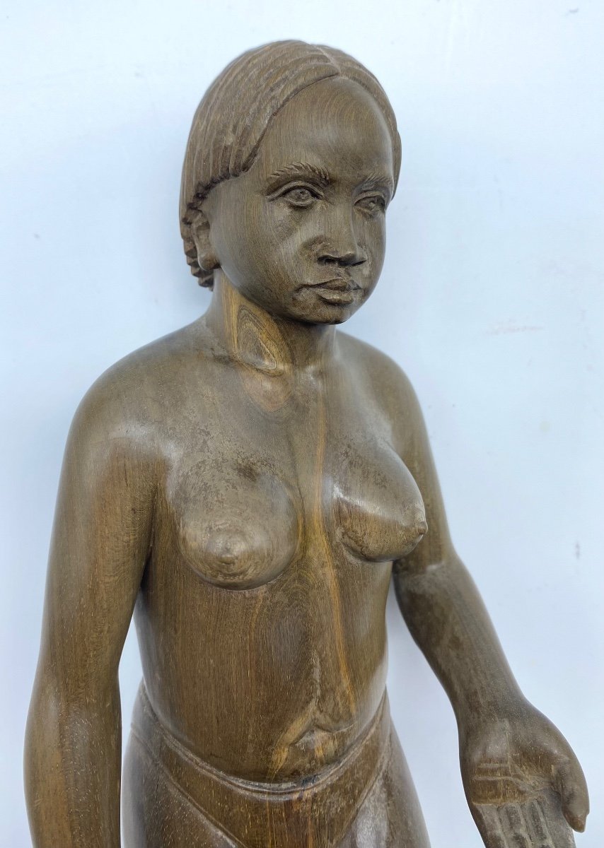 Antique Rosewood Statue Sculpture Of A South American Amazon Woman-photo-3