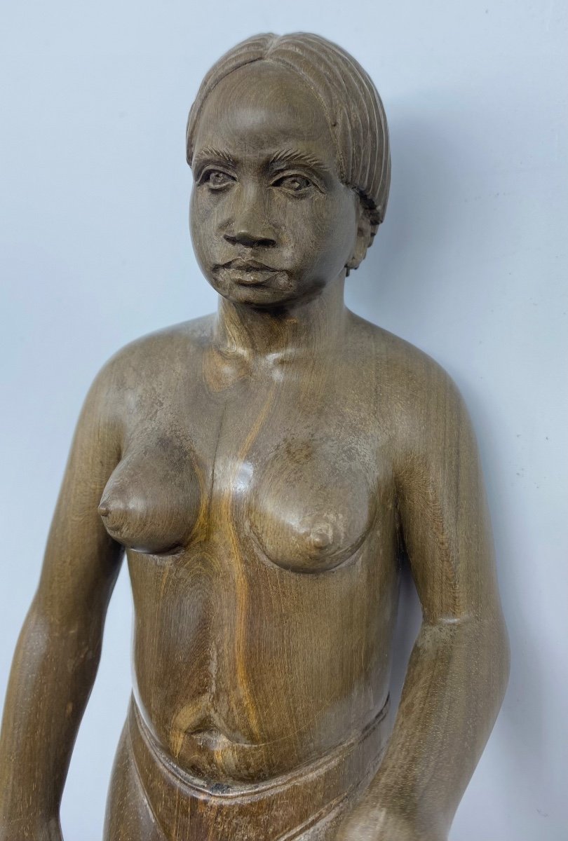 Antique Rosewood Statue Sculpture Of A South American Amazon Woman-photo-5