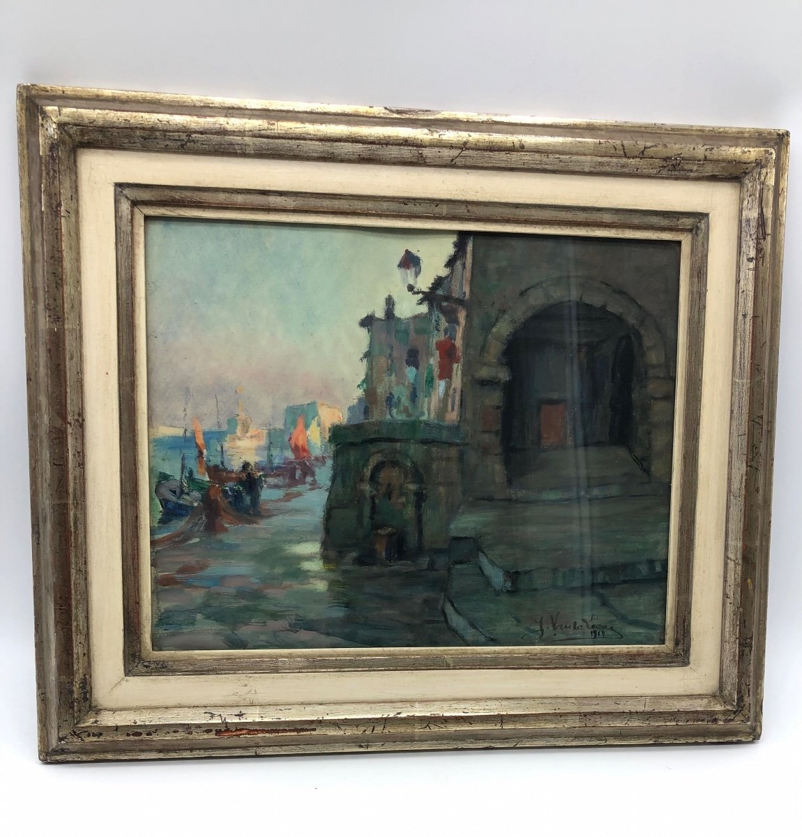 Jules Van De Leene (1887-1962) Gouache Painting Villefranche S. Mer 1919