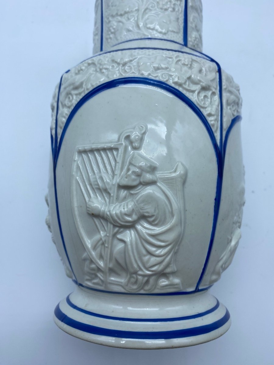 XIX France Antique Vase Fine Ceramic Choisy Le-roi White And Blue-photo-2