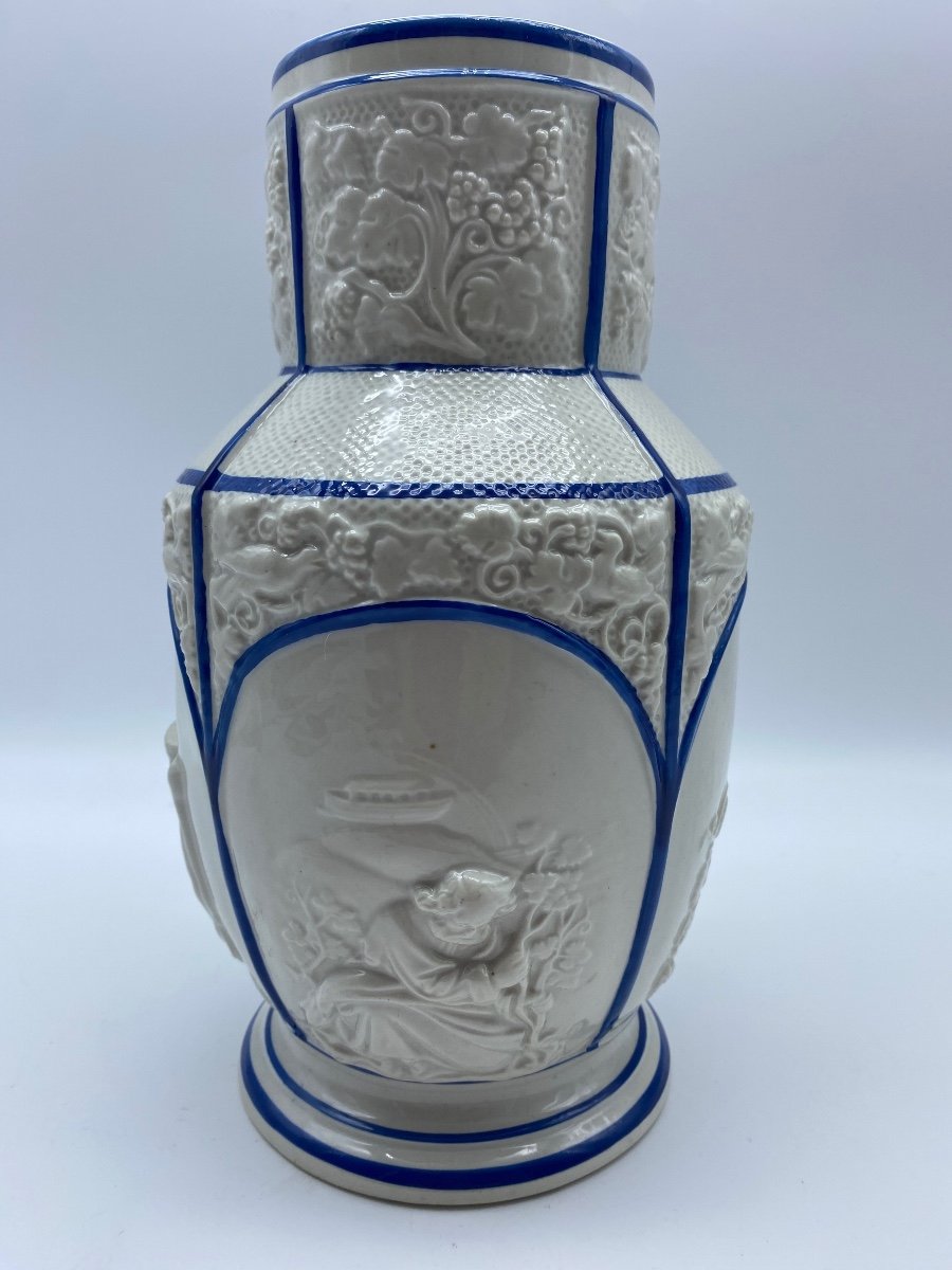 XIX France Antique Vase Fine Ceramic Choisy Le-roi White And Blue