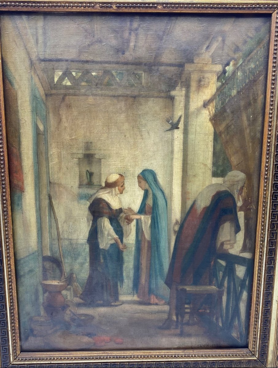 Charles Guillaume Brun (France 1825-1908) Peinture Orientaliste Huile Sur Toile Scène Algérie-photo-2