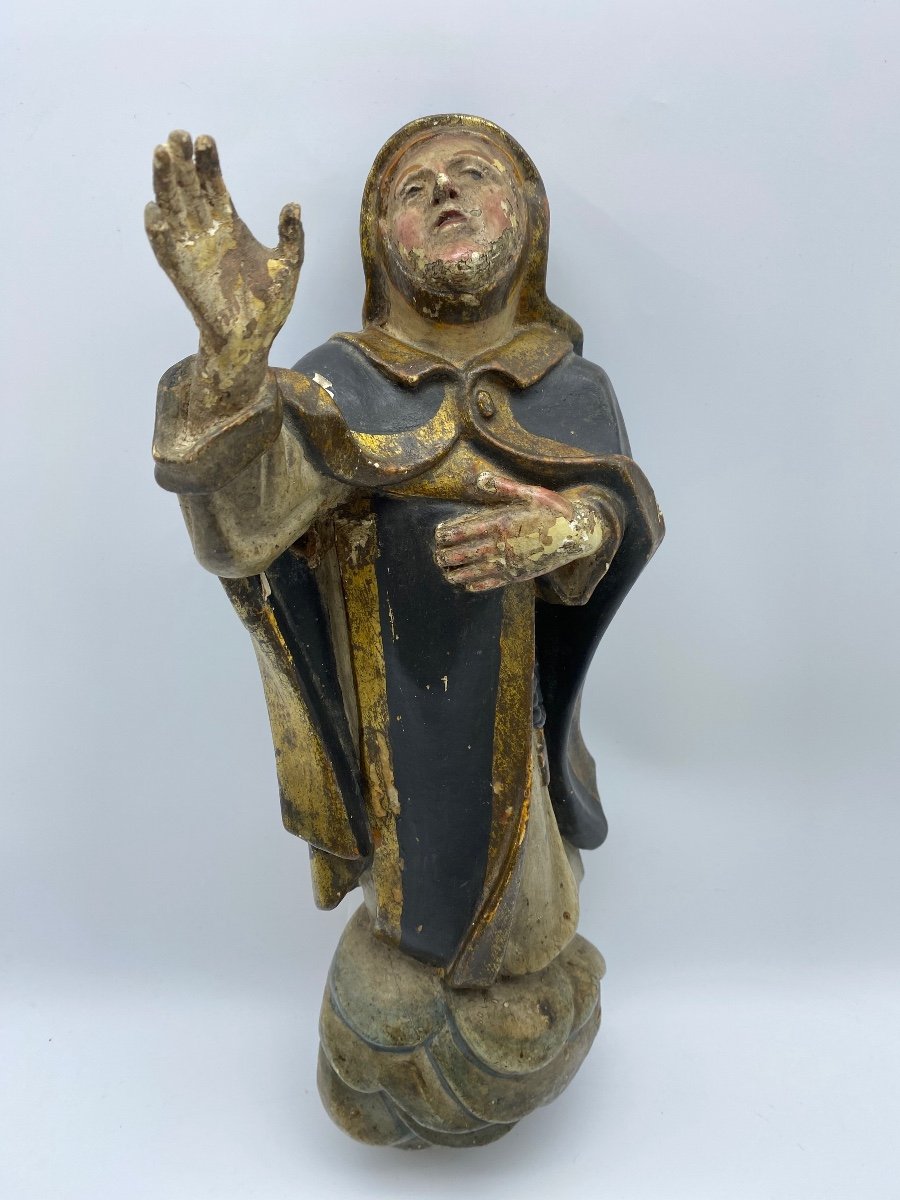 XVIII Century Germany Polychrome Wooden Statue Of The Venerable Mary Of Agreda 36.5 Cm -photo-2