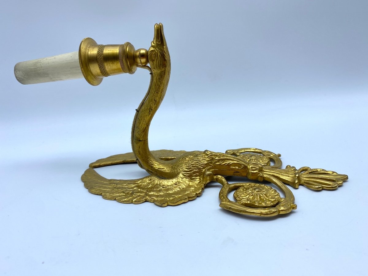 XIX France Empire Set Of Four Small Sconces In Gilt Bronze Swan Neck -photo-2