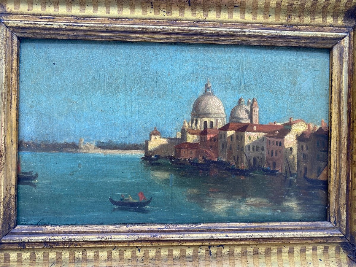 XIX Italie Peinture Tableau Huile Sur Panneau Vue De Venise -photo-2