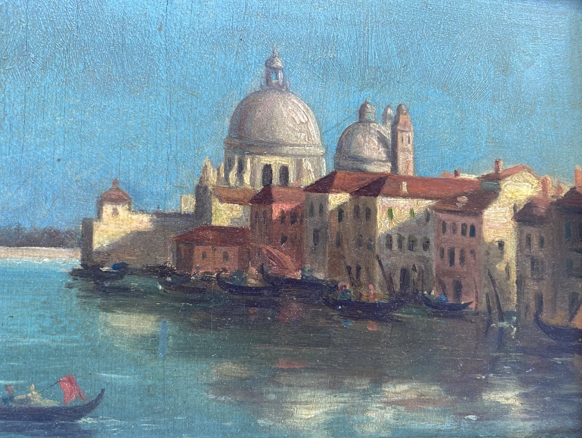 XIX Italie Peinture Tableau Huile Sur Panneau Vue De Venise -photo-3