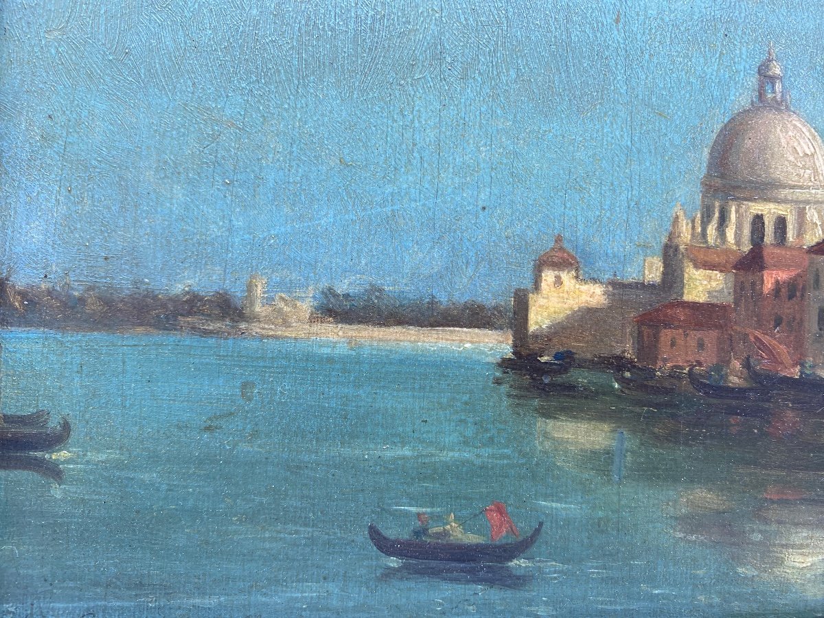 XIX Italie Peinture Tableau Huile Sur Panneau Vue De Venise -photo-4