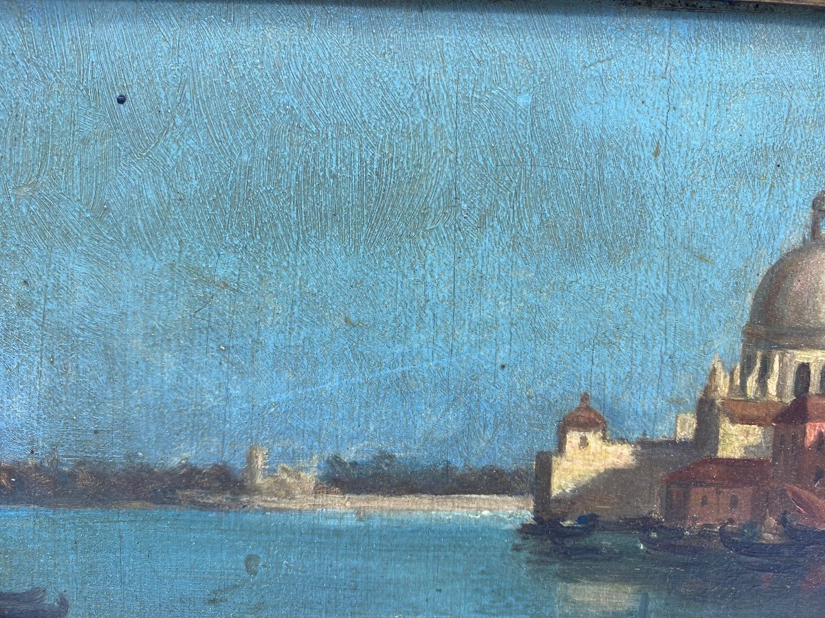 XIX Italie Peinture Tableau Huile Sur Panneau Vue De Venise -photo-1