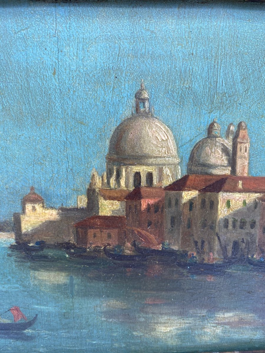 XIX Italie Peinture Tableau Huile Sur Panneau Vue De Venise -photo-2