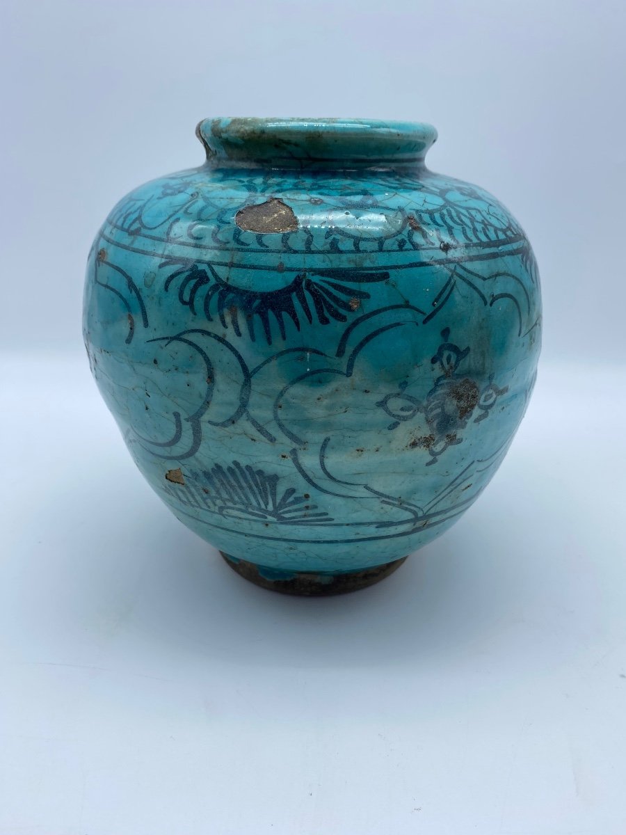 Safavid Persian Antique Islamic Turquoise Earthenware Pot Vase -photo-4
