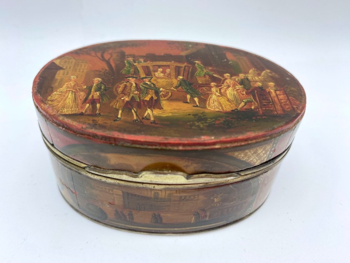 Antique French Tortoiseshell Vernis Martin Snuff Box  Louis XVI Court Scenes  