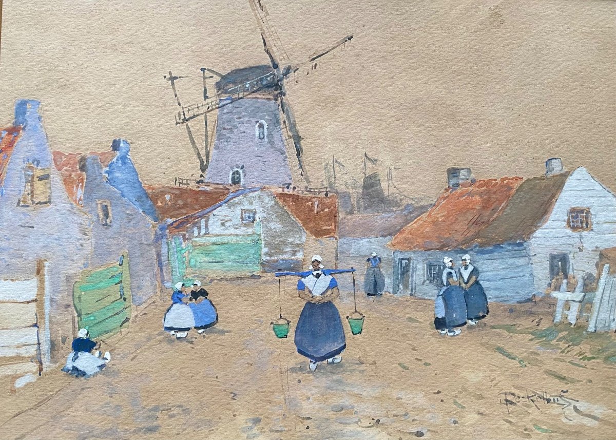 Louis Reckelbus Belgique (brugge 1864-1958) Gouache Et Aquarelle Sur Papier Représentant Schied