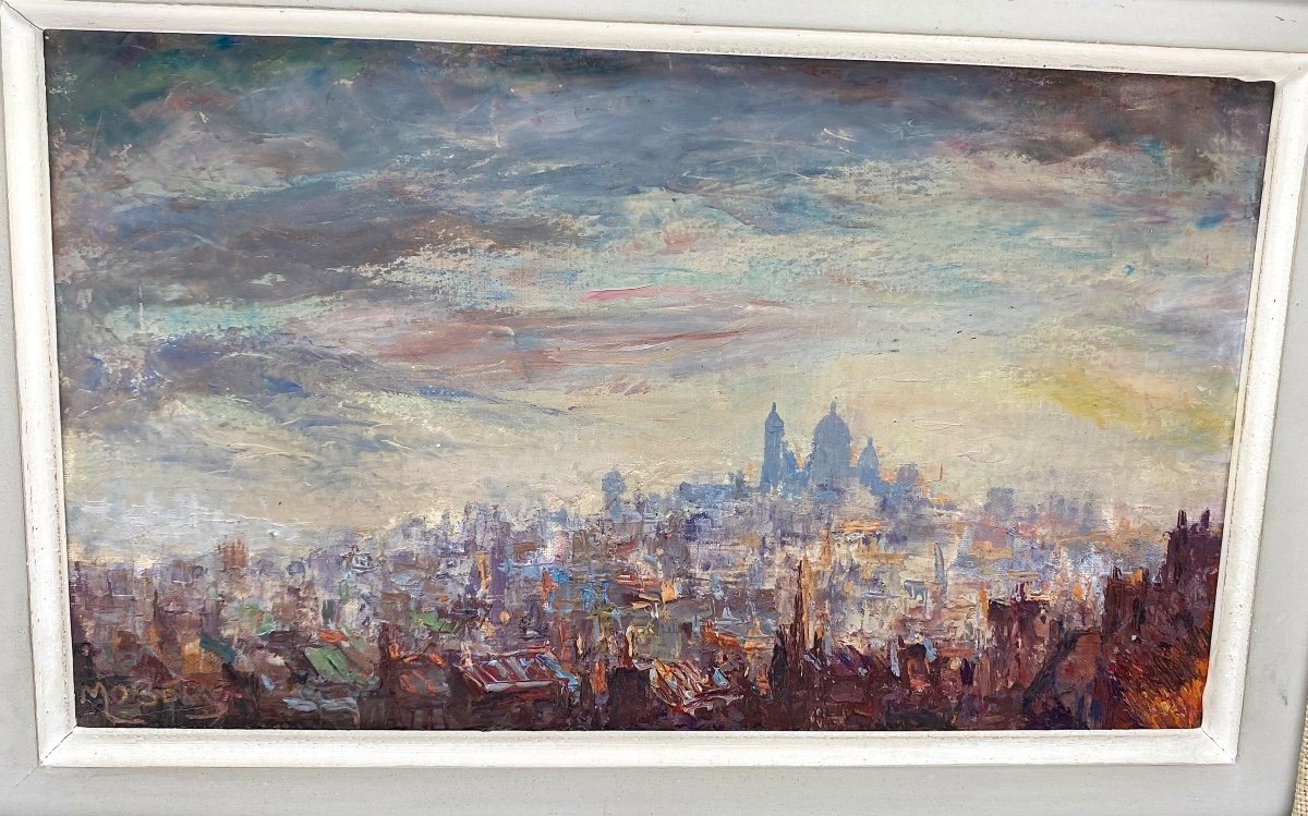 XX France Pierre Moberg Vers 1962 Huile Sur Toile Peinture Vue De Montmartre Paris  -photo-2