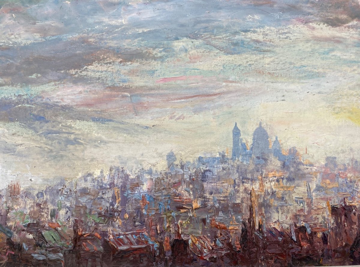 XX France Pierre Moberg Vers 1962 Huile Sur Toile Peinture Vue De Montmartre Paris  -photo-4