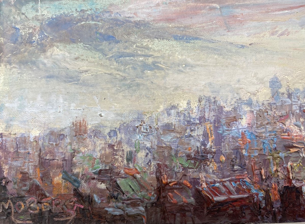 XX France Pierre Moberg Vers 1962 Huile Sur Toile Peinture Vue De Montmartre Paris  -photo-1