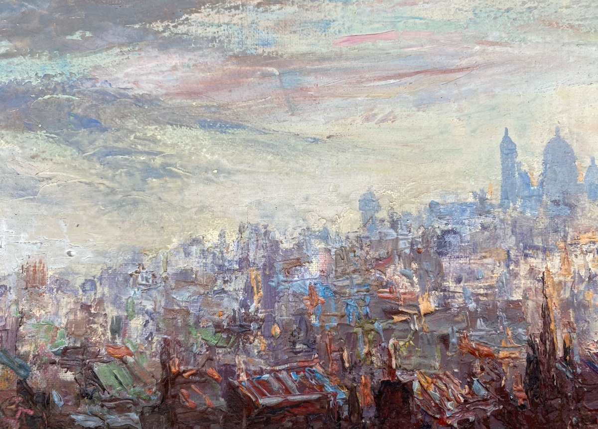 XX France Pierre Moberg Vers 1962 Huile Sur Toile Peinture Vue De Montmartre Paris  -photo-3