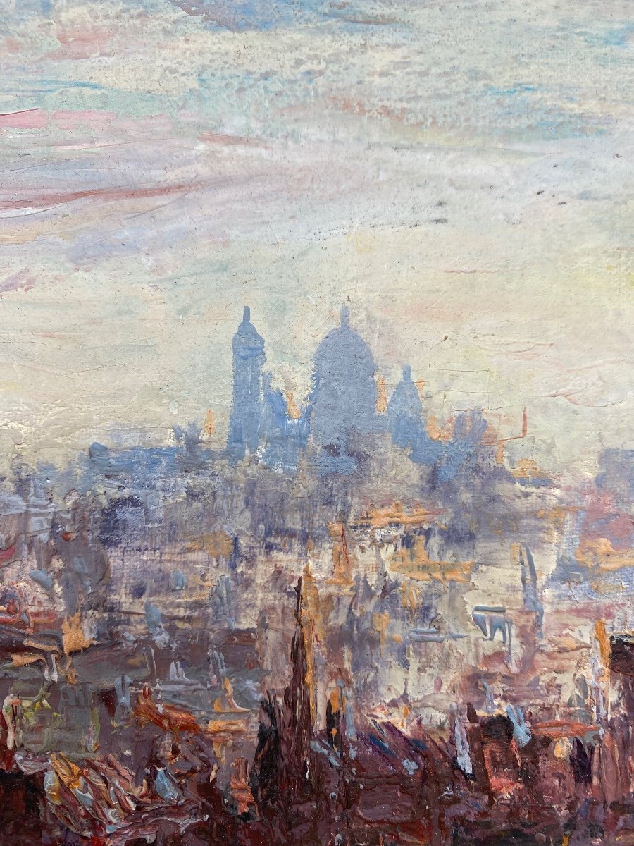 XX France Pierre Moberg Vers 1962 Huile Sur Toile Peinture Vue De Montmartre Paris  -photo-6