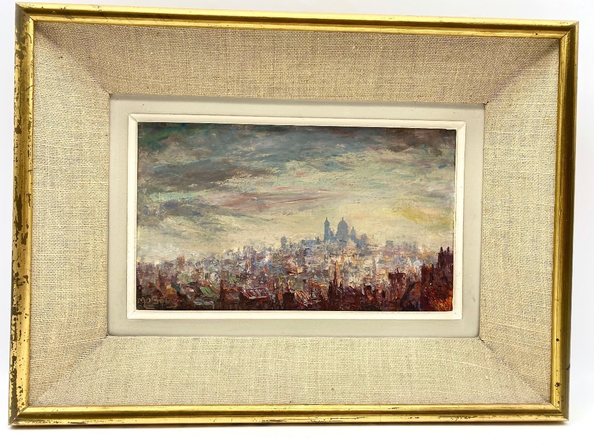 XX France Pierre Moberg Vers 1962 Huile Sur Toile Peinture Vue De Montmartre Paris  