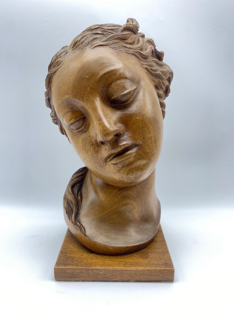 Art Deco Period Bust Wooden Classical Sculpture Head Of Venus -photo-1