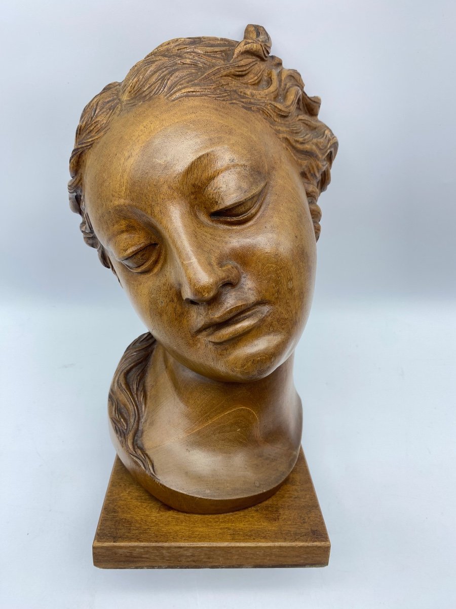 Art Deco Period Bust Wooden Classical Sculpture Head Of Venus -photo-6