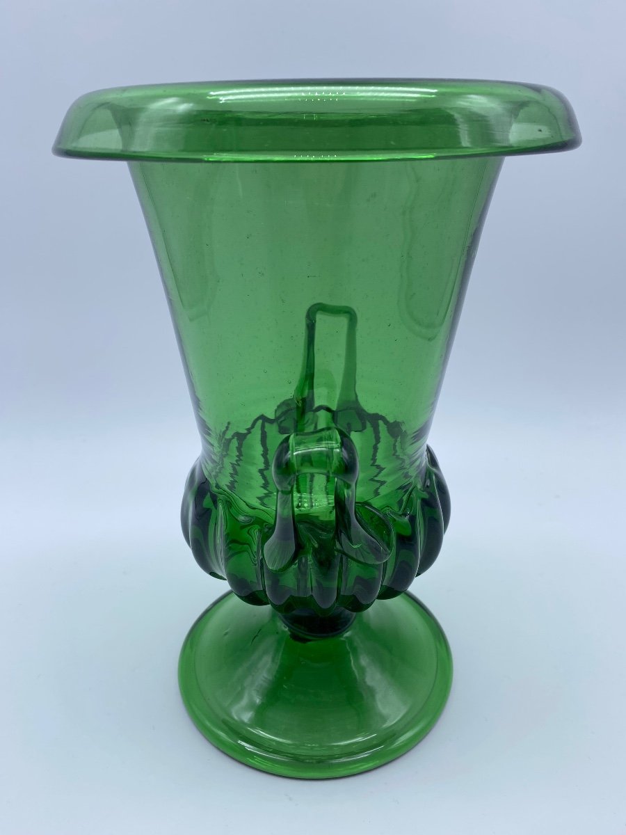 An Antique Victorian Green Hand Blown Glass Pedestal Urn Vase  -photo-1