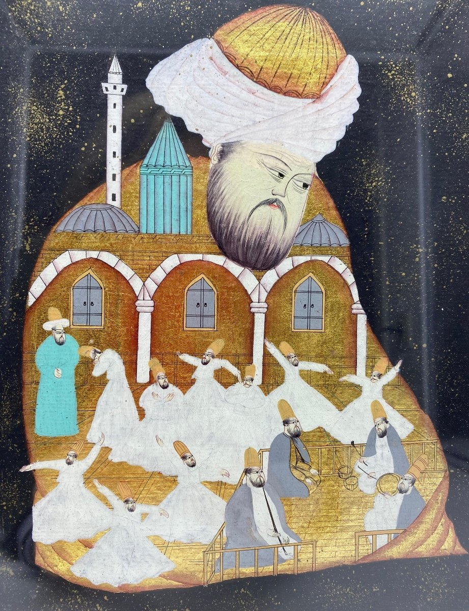 Illustration d'Un Manuscrit Ottoman Islamique Du Mystique Persan Rumi Huile Et Or Sur Papier -photo-2