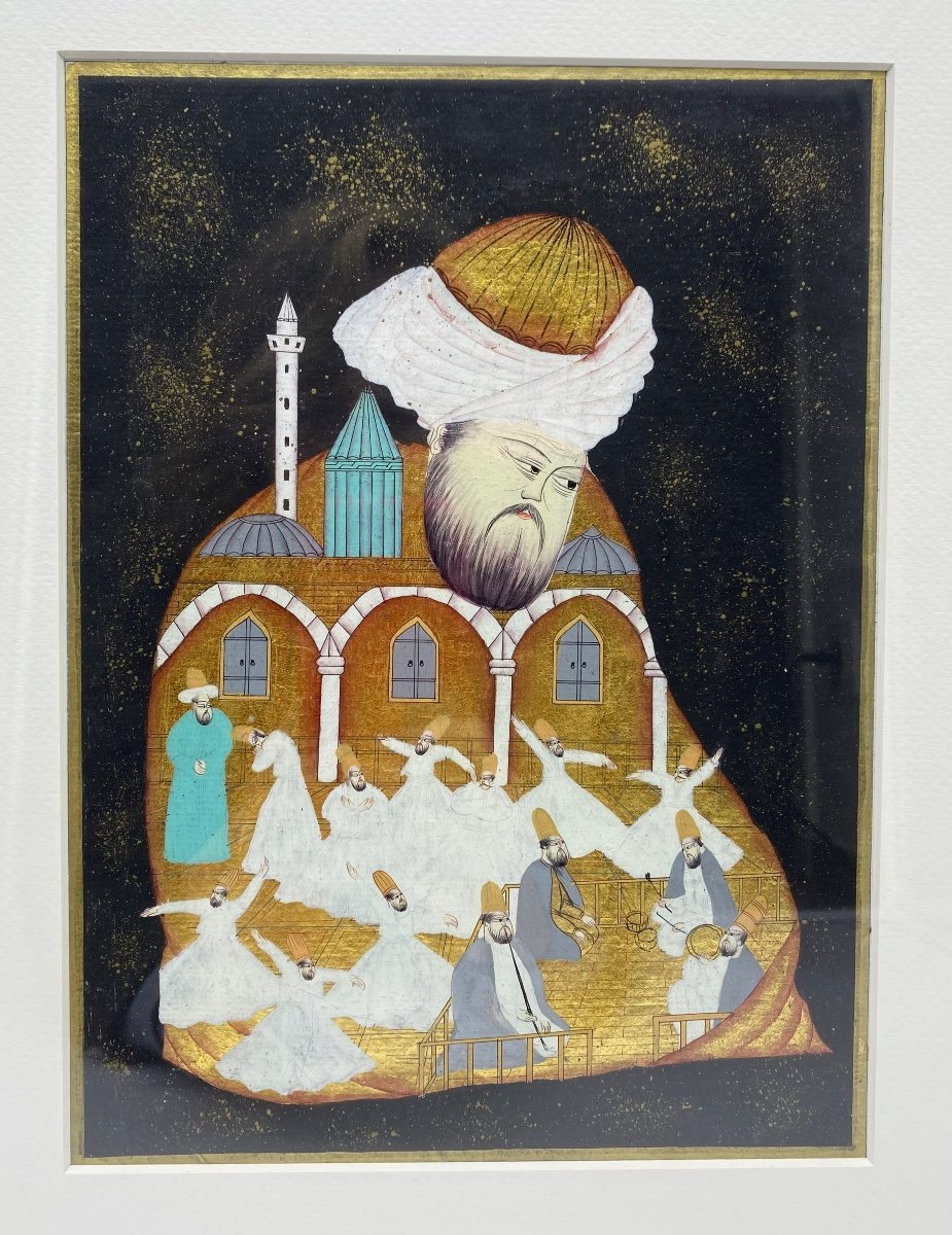 Illustration From An Ottoman Islamic Manuscript  Persian Mystic Rumi Oil And Goldleaf On Paper -photo-7