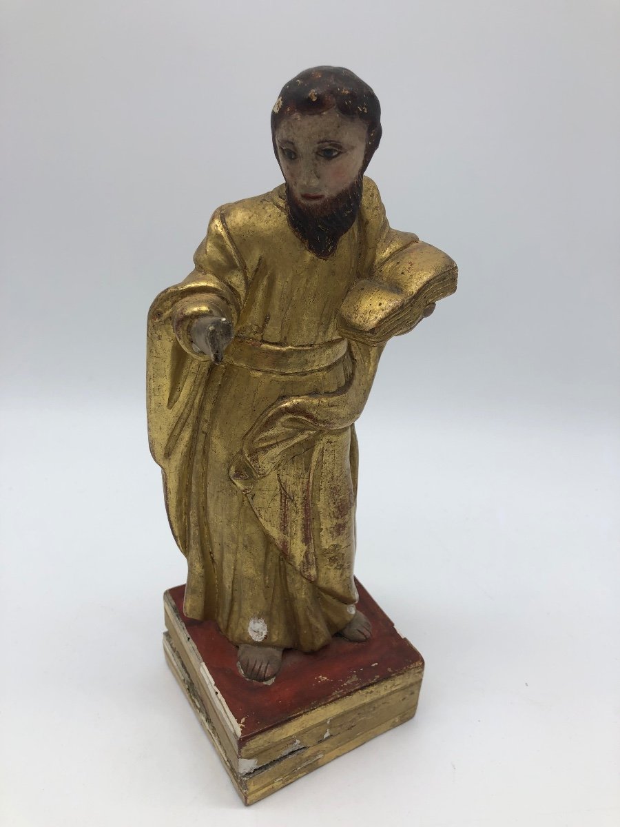 Ancienne Statue Religieuse Italienne Toscane Du XVII e Siècle En Bois Doré De Dominicus