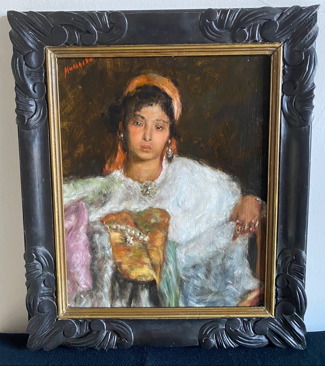 Antique Orientalist Painting Oil On Panel Portrait Of A Young Kabyle Berber Woman-photo-2