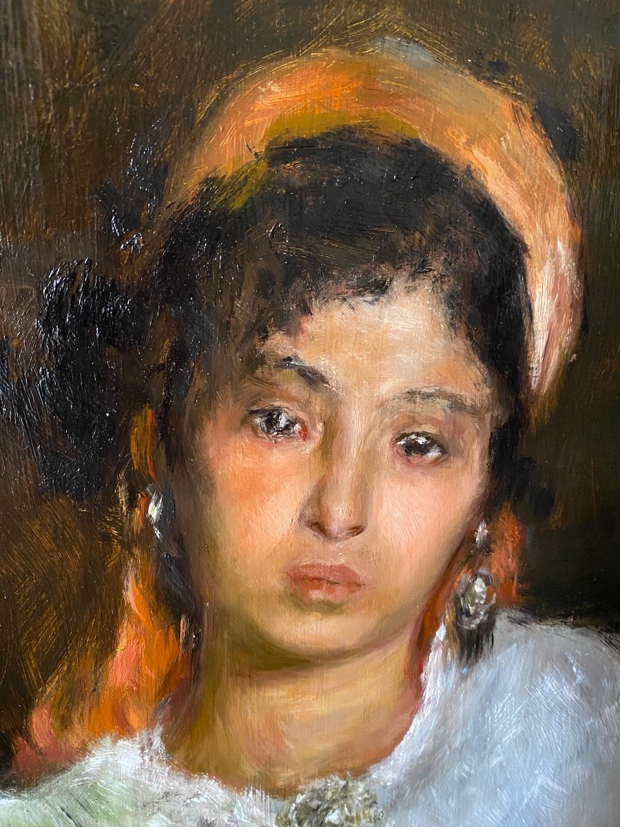 Antique Orientalist Painting Oil On Panel Portrait Of A Young Kabyle Berber Woman-photo-4