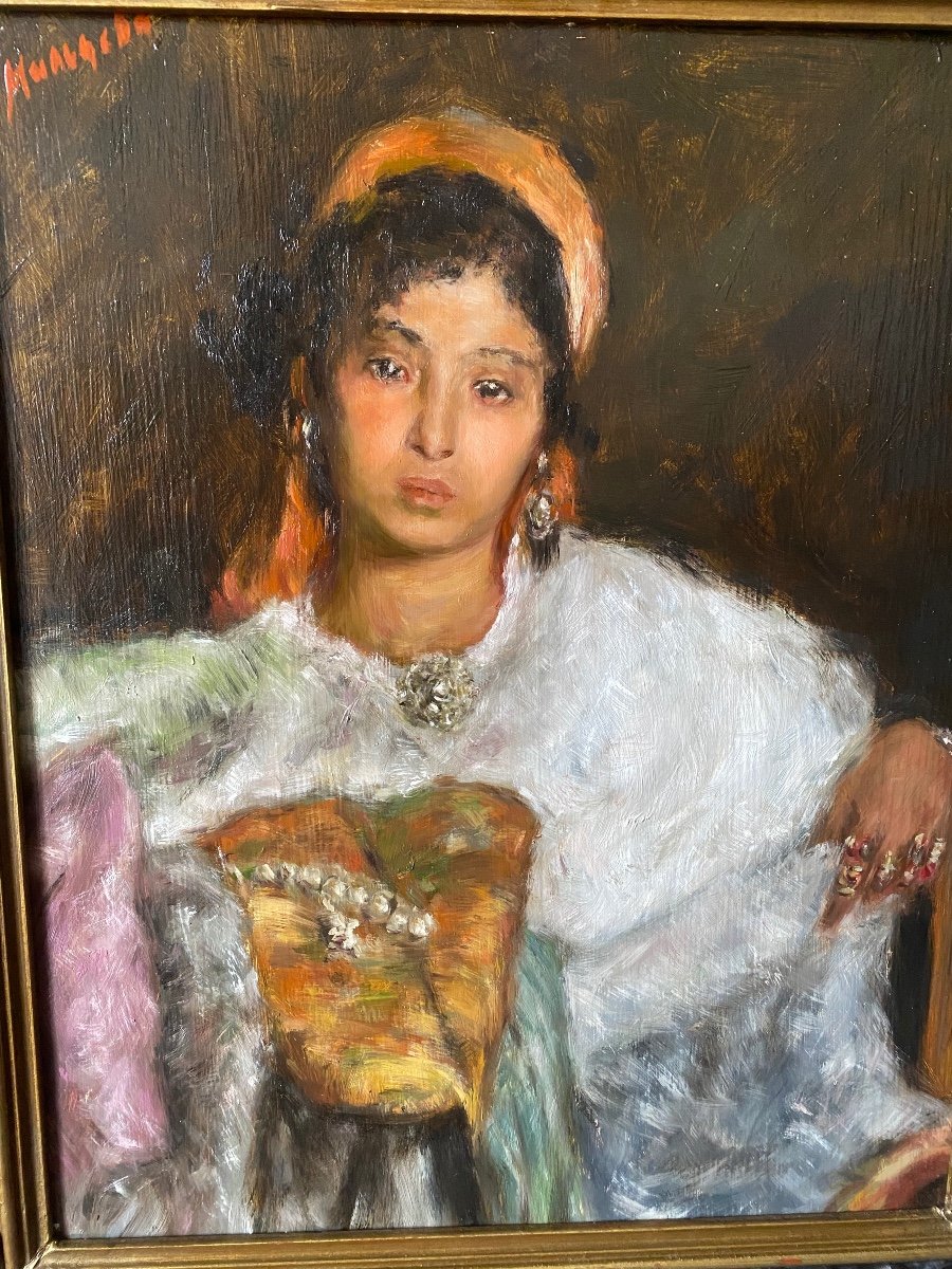 Antique Orientalist Painting Oil On Panel Portrait Of A Young Kabyle Berber Woman-photo-4