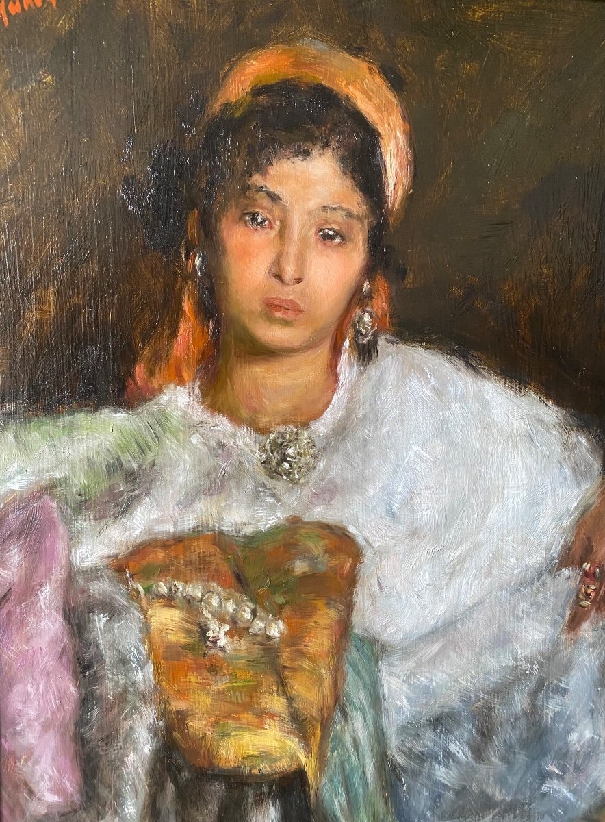 Antique Orientalist Painting Oil On Panel Portrait Of A Young Kabyle Berber Woman-photo-7