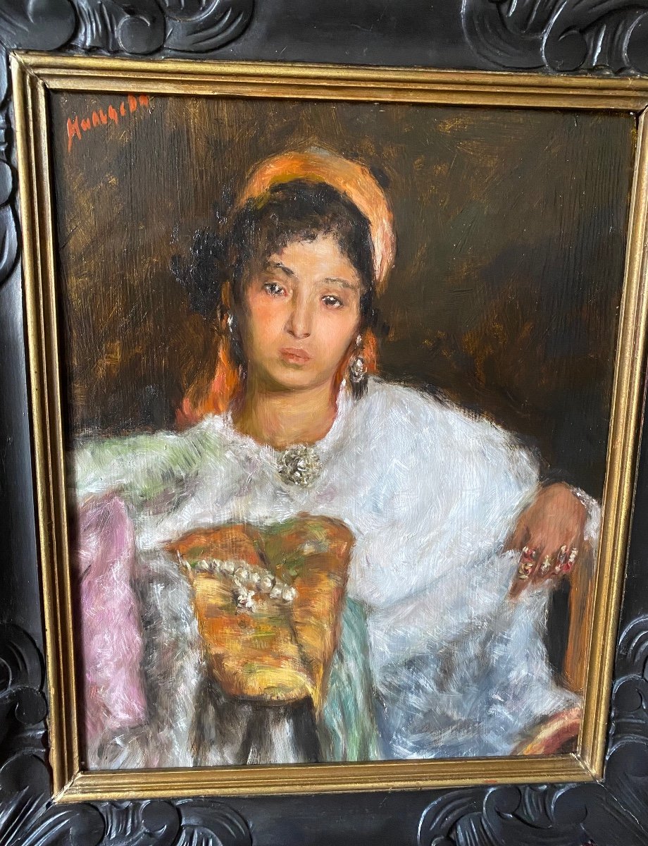 Antique Orientalist Painting Oil On Panel Portrait Of A Young Kabyle Berber Woman-photo-8