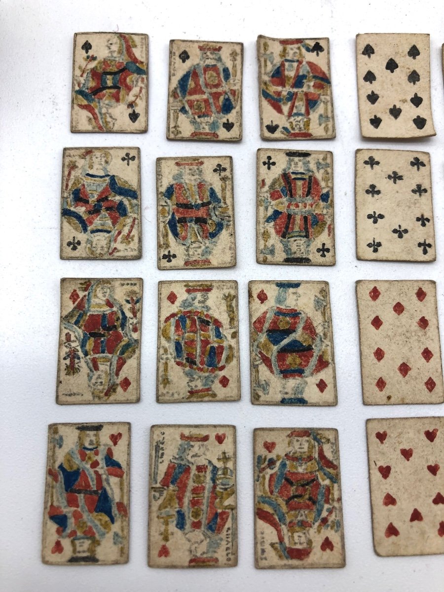 Antique Hand Painted Miniature Playing Cards Set-photo-2