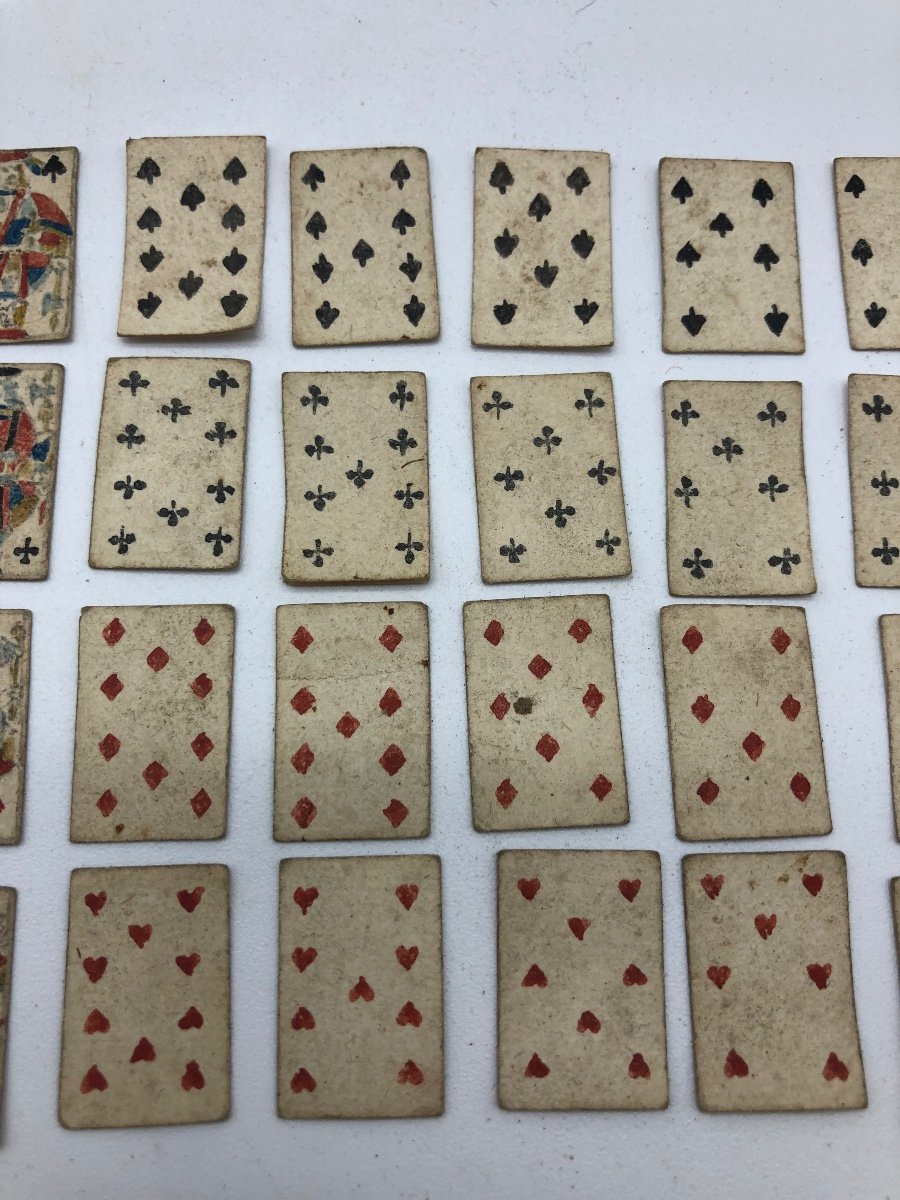 Antique Hand Painted Miniature Playing Cards Set-photo-3