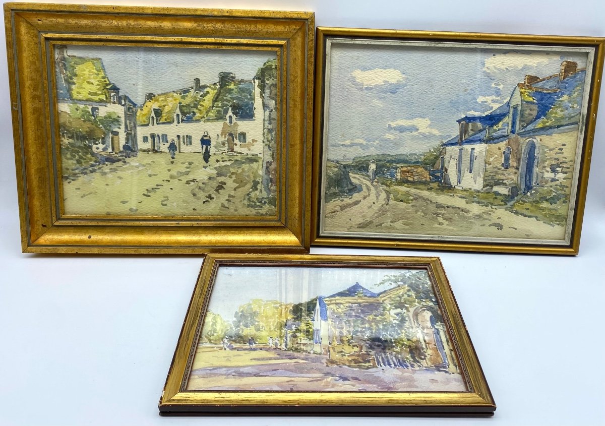 France Early 20th Century Three Watercolor Paintings By A. Comte De Penhouët-photo-7