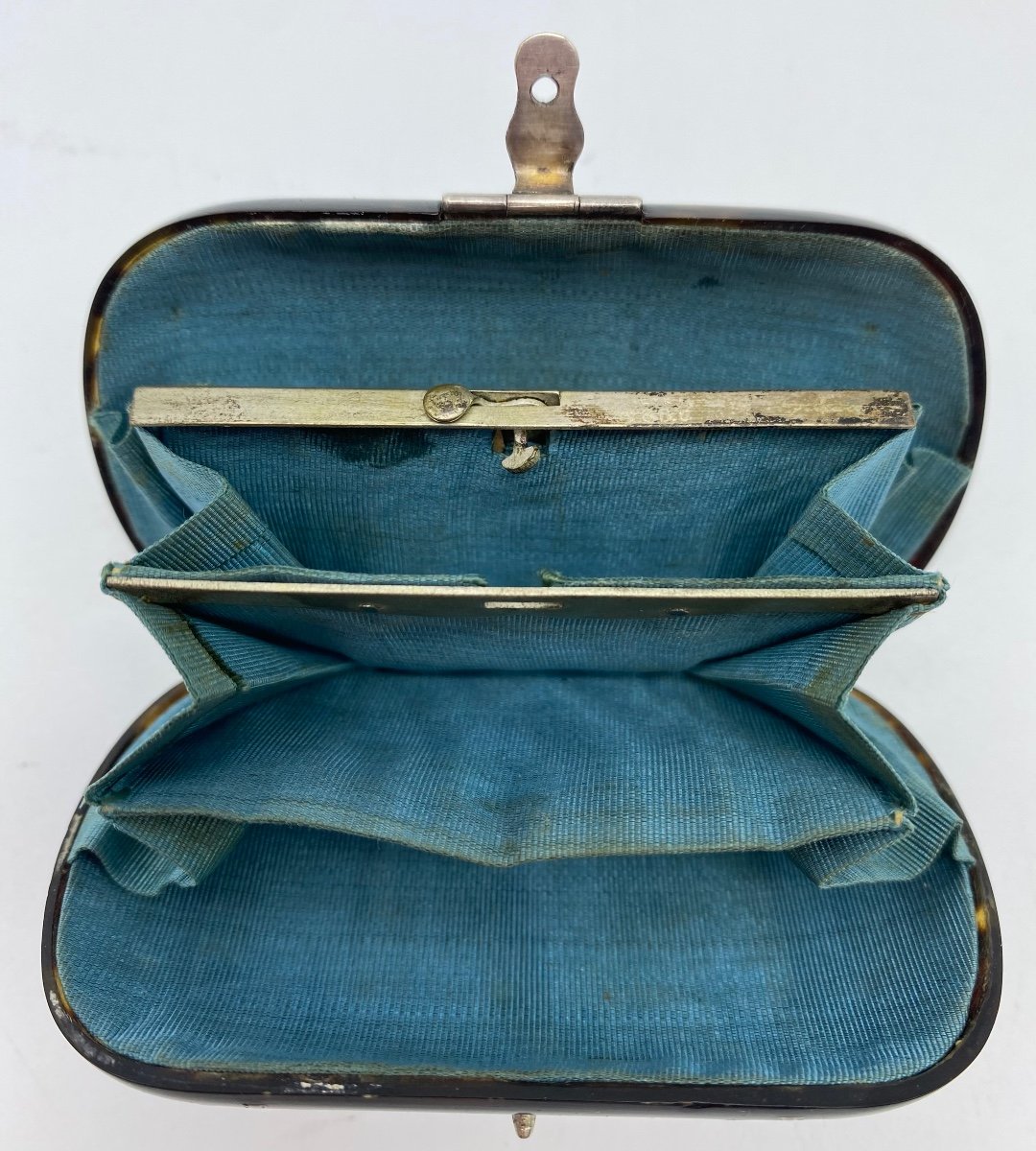 Antique 19th Century French Tortoiseshell Purse In Silver Piqué-photo-4