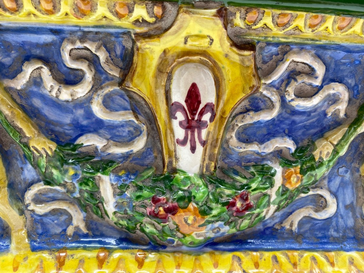 Italy Zulimo Aretini (1884-1965) Antique Majolica Lidded Casket With Putti And Monster-photo-1