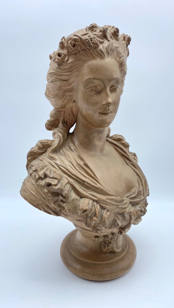 France XIX Century Charles Octave Lévy (1820-1899) Antique Bust Of A Woman In Terracotta -photo-2