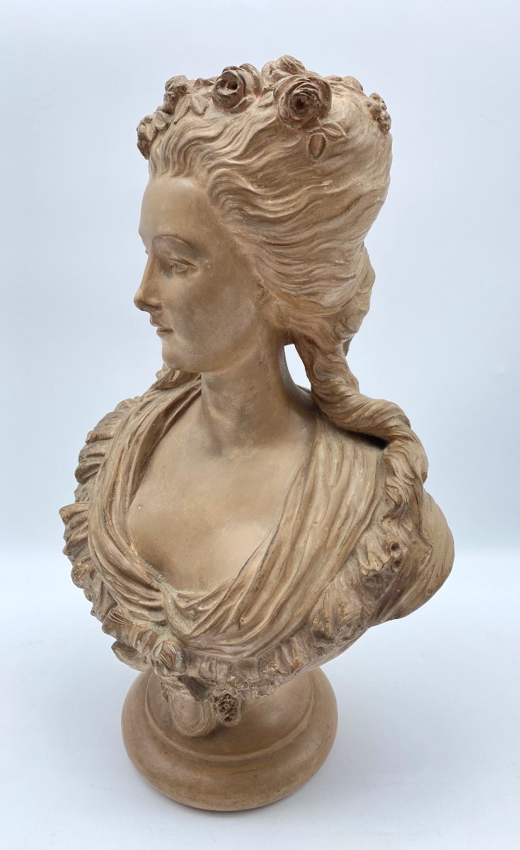 France XIX Century Charles Octave Lévy (1820-1899) Antique Bust Of A Woman In Terracotta -photo-3