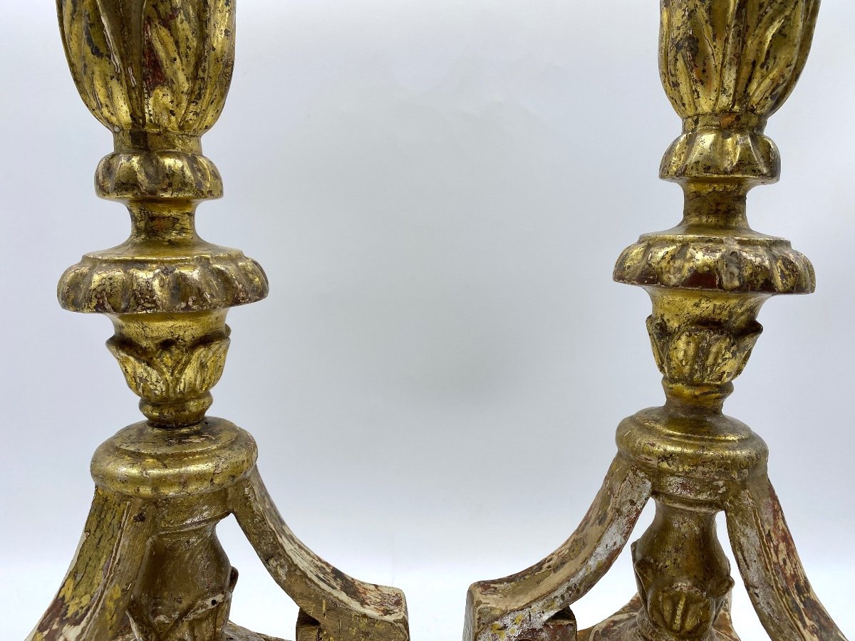 Pair Of Giltwood Silverleaf Pique-cierge Candlesticks, Italy, 18th Century-photo-3