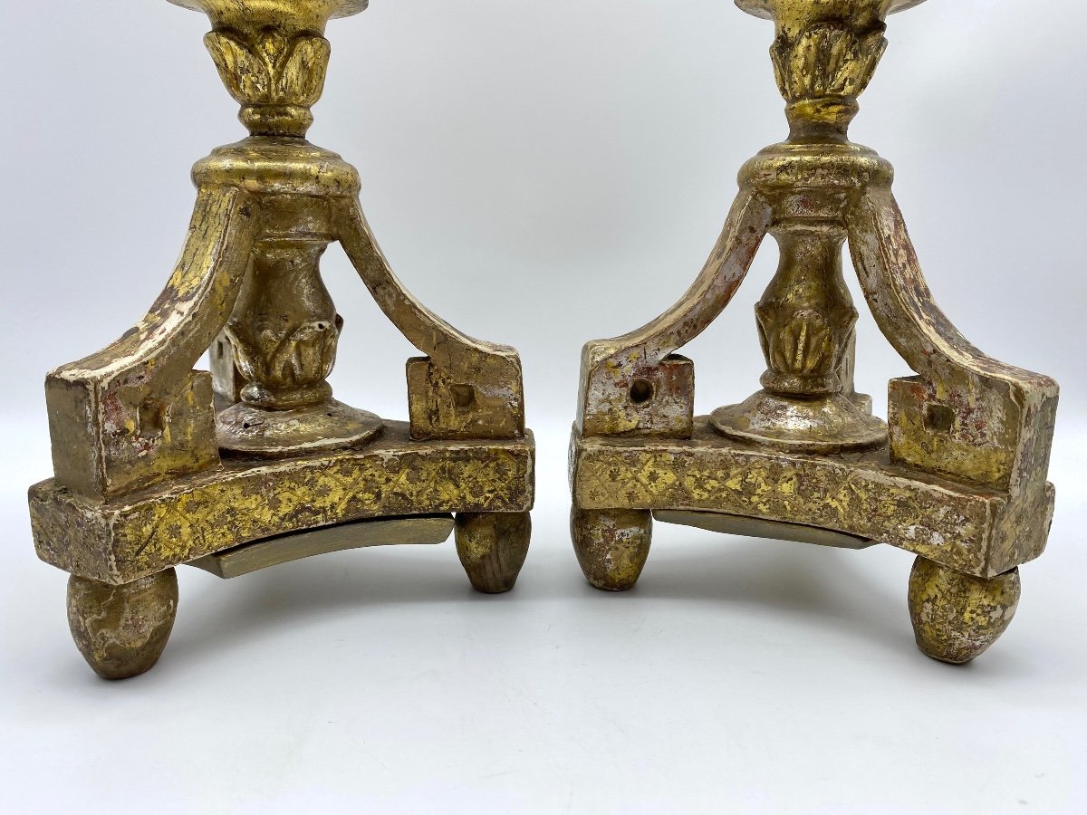 Pair Of Giltwood Silverleaf Pique-cierge Candlesticks, Italy, 18th Century-photo-4