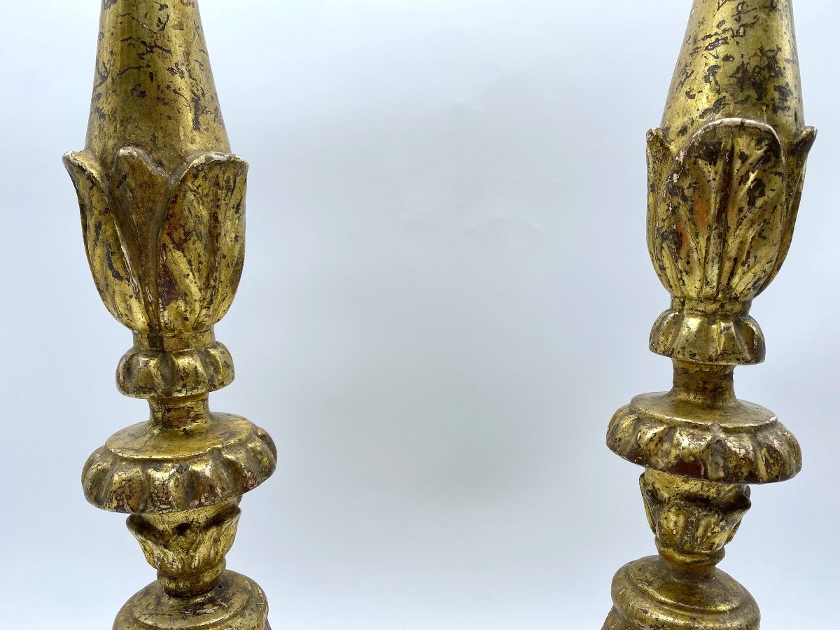 Pair Of Giltwood Silverleaf Pique-cierge Candlesticks, Italy, 18th Century-photo-1