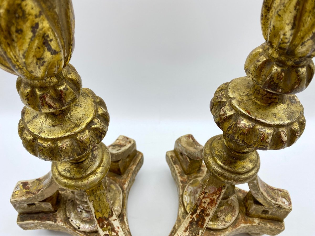 Pair Of Giltwood Silverleaf Pique-cierge Candlesticks, Italy, 18th Century-photo-4