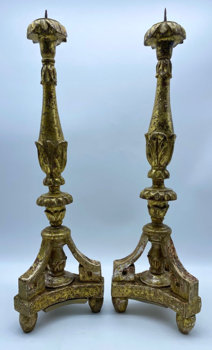 Pair Of Giltwood Silverleaf Pique-cierge Candlesticks, Italy, 18th Century