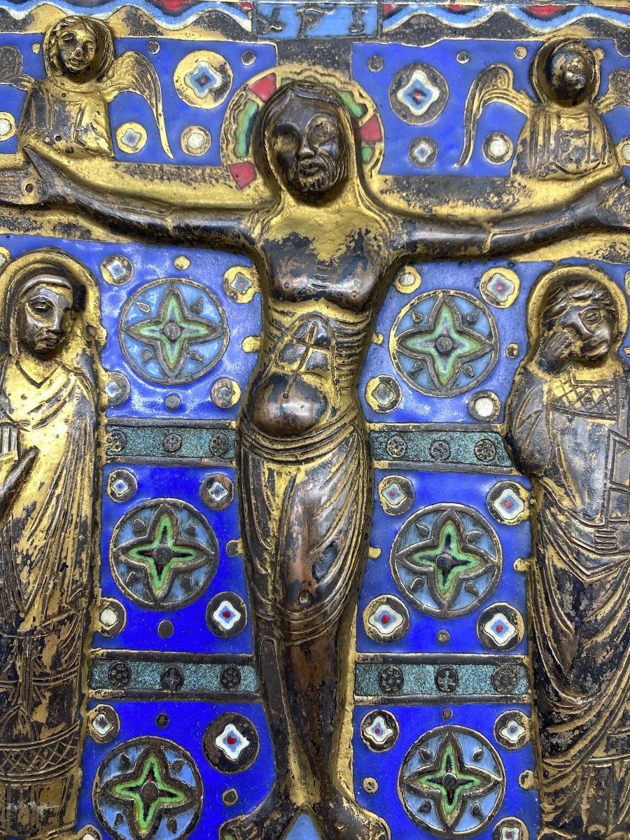 Modest Morató Ojer (1909-1993) Enameled Copper Limoges Plaque Haut Epoque Style Crucifixion-photo-2