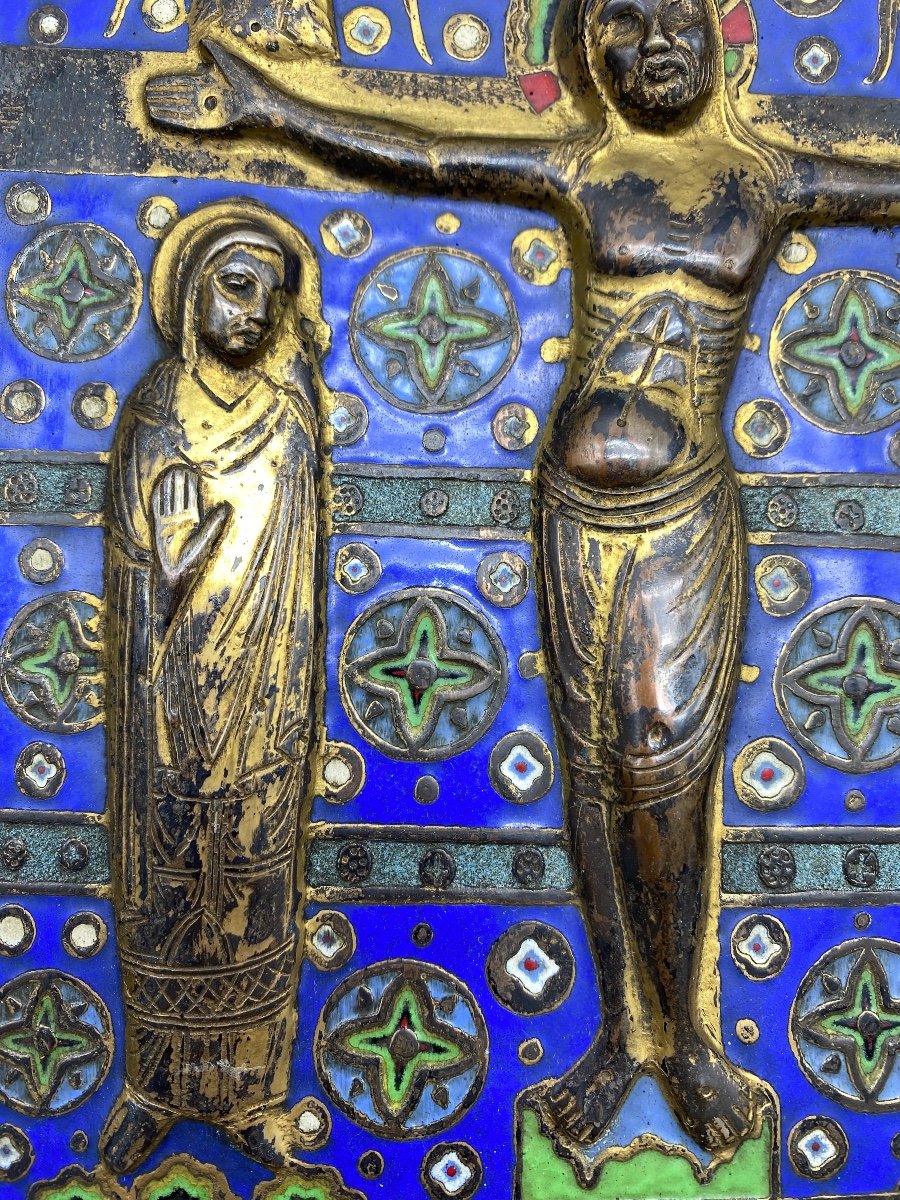 MODEST MORATÓ OJER (1909-1993) ENAMELED COPPER PLAQUE LIMOGES STYLE HAUTE EPOQUE CRUCIFIXION-photo-3